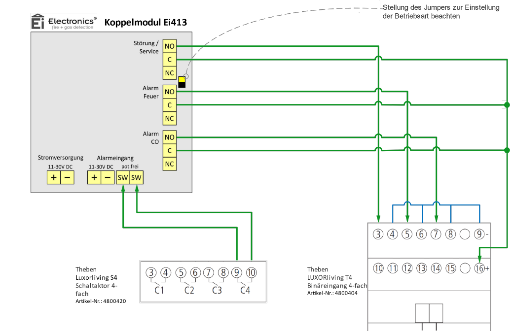 Anschlussbild Rauchmelder-Integration: Ei413 LUXORliving B6
